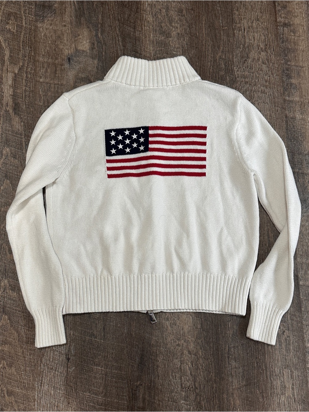 Brit.NY American Flag Women’s Full Zip 100% Cotton Sweater Americana USA